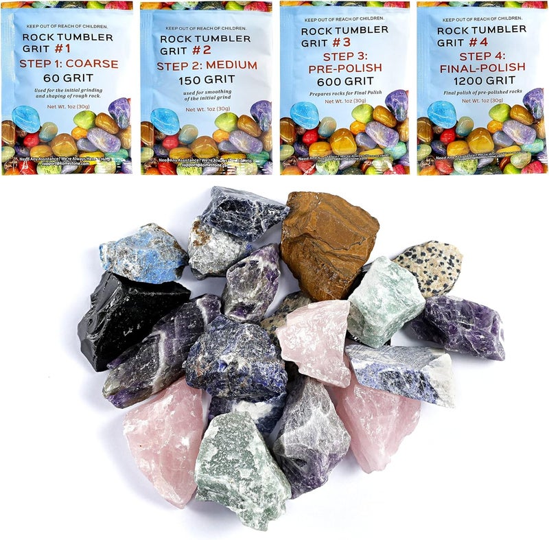 KomeStone Rough Raw Colorful Rocks & Rock Tumbler Polishing Refill Grits, High Performance Polishing Grits and Crystal Stones for Another Batch of Rocks Tumbling, Suitable for All Rock Tumblers - Image 1